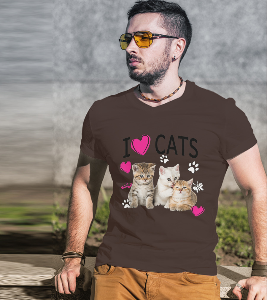I Heart Cats With Kittens And Pink Hearts T-Shirt