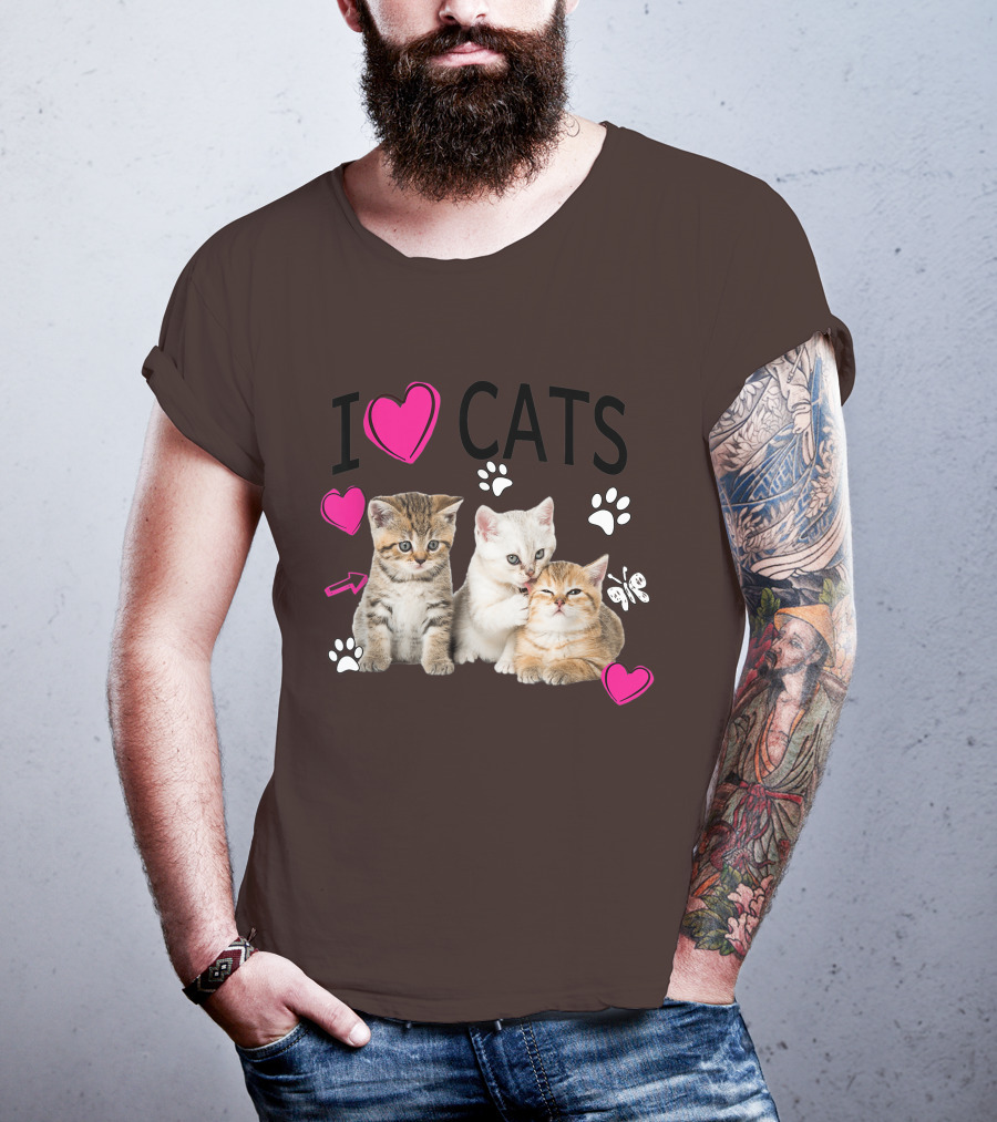 I Heart Cats With Kittens And Pink Hearts T-Shirt