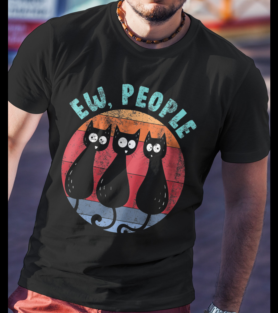 Ew People Three Funny Cats Retro Sunset Circle T-Shirt