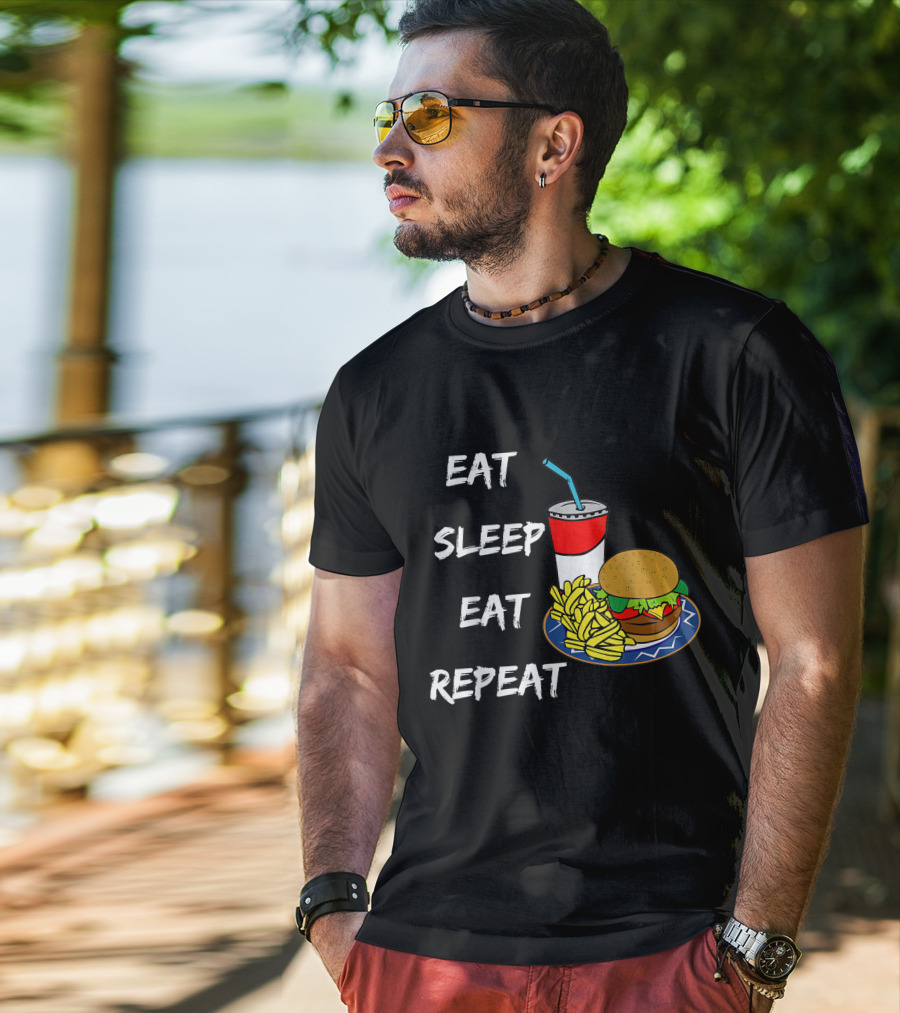 Eat Sleep Eat Repeat Hungry Teen Burger Fries Drink T-Shirt
