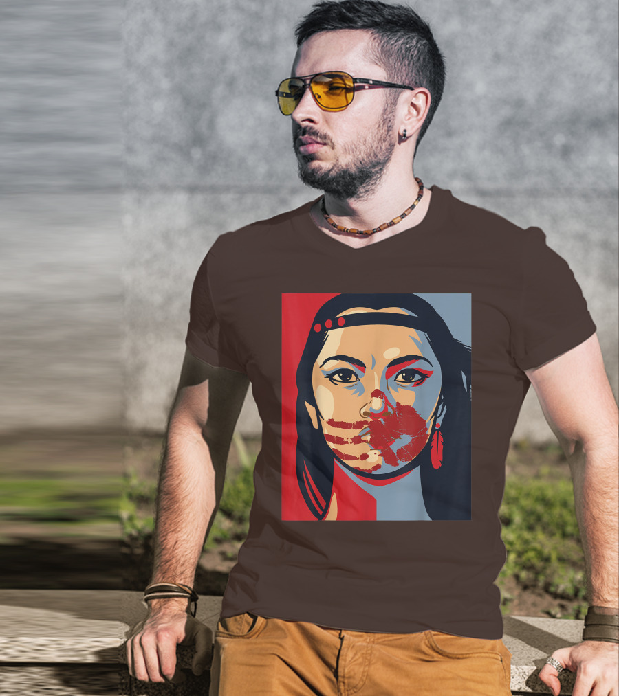 MMIW Awareness Stolen Sisters Indigenous Woman Red Handprint T-Shirt
