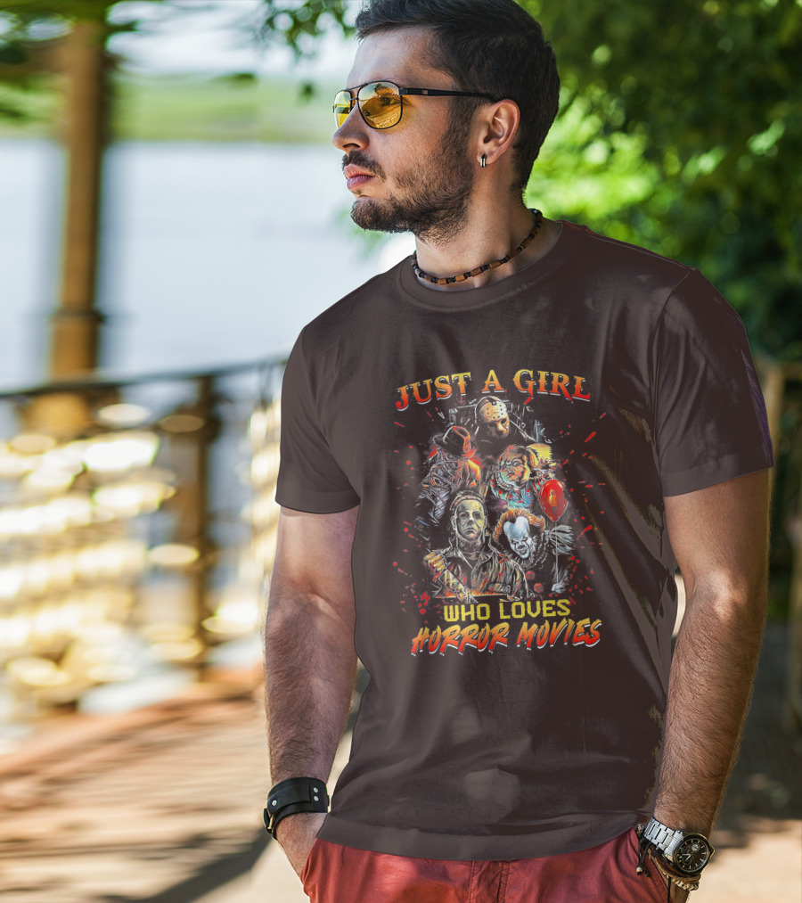 Just A Girl Who Loves Horror Movies Featuring Iconic Horror Villains T-Shirt