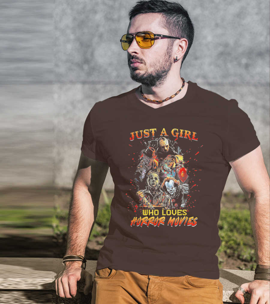 Just A Girl Who Loves Horror Movies Featuring Iconic Horror Villains T-Shirt