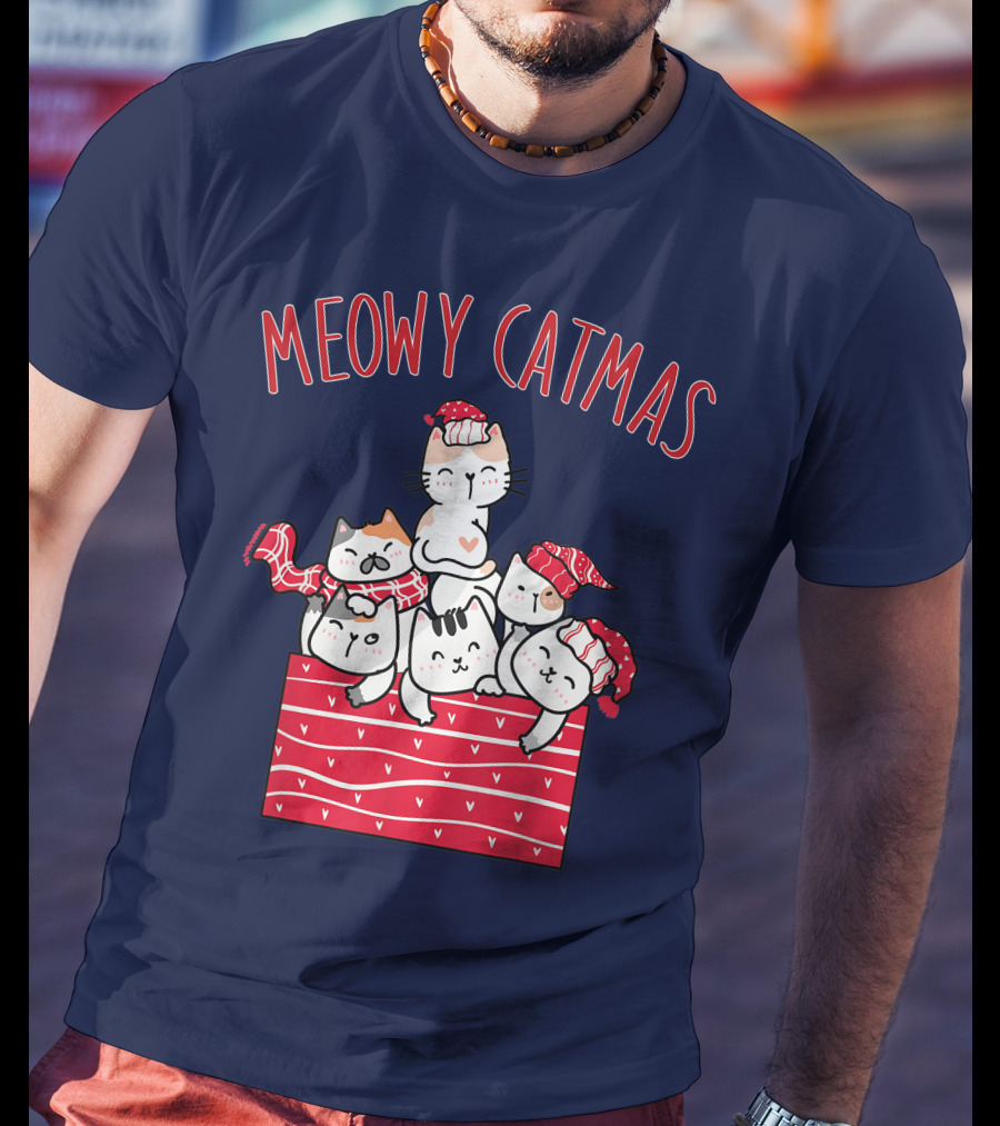 Meowy Catmas Cute Kawaii Anime Christmas Cats T-Shirt