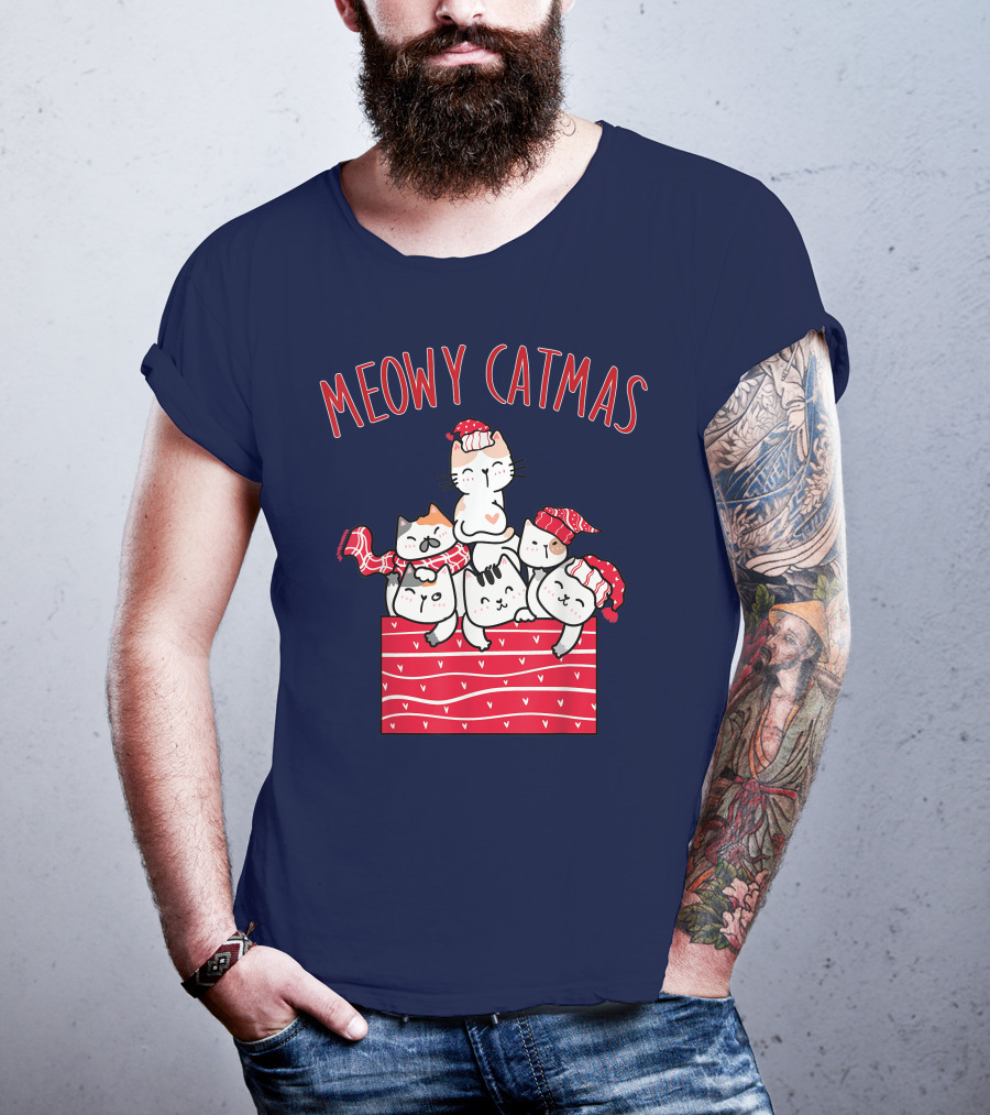 Meowy Catmas Cute Kawaii Anime Christmas Cats T-Shirt