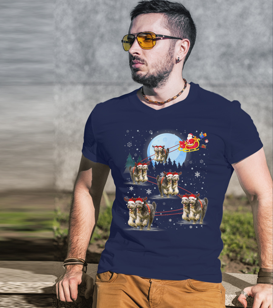 Funny Reindeer Santa With Dogs Pulling Sleigh By Moonlight T-Shirt