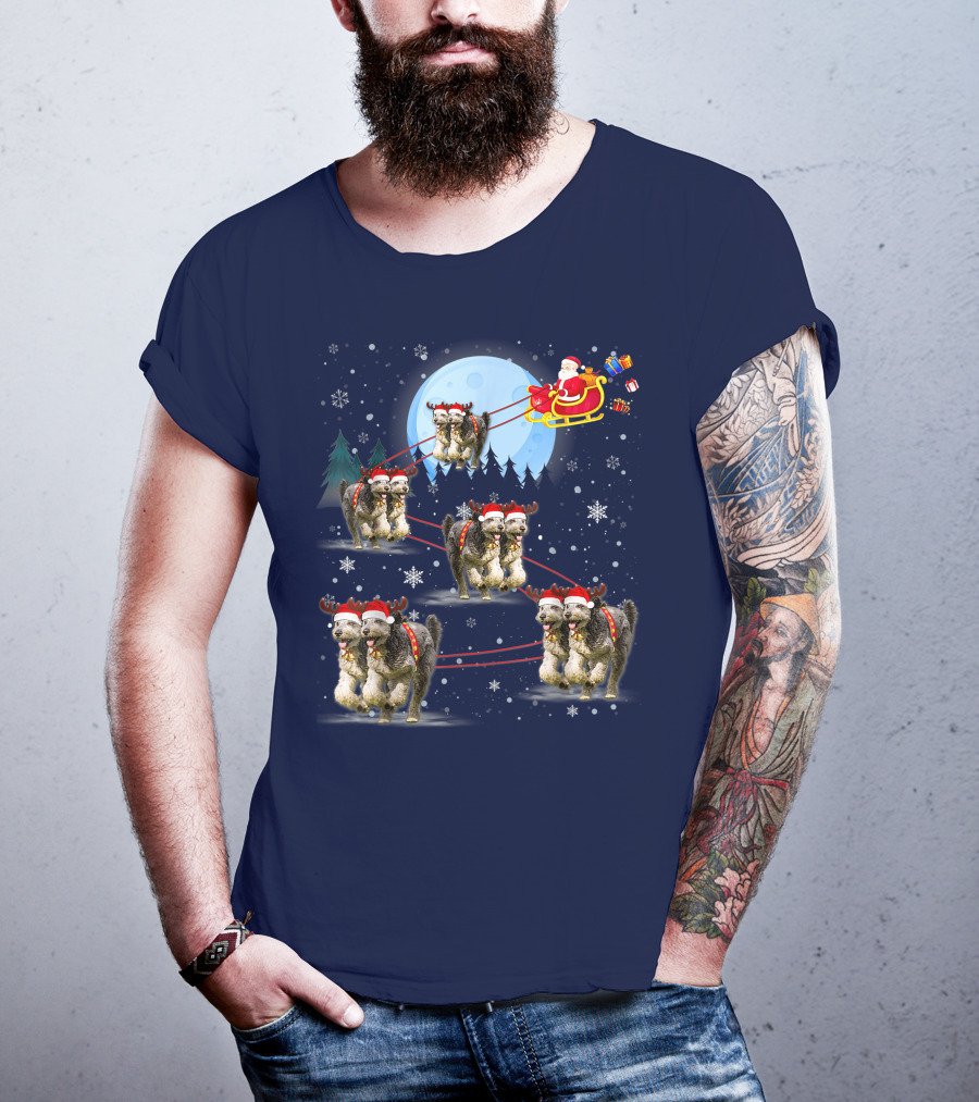 Funny Reindeer Santa With Dogs Pulling Sleigh By Moonlight T-Shirt