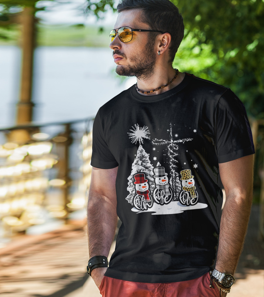 Jesus Faith Hope Love Snowman Funny Xmas For Christian T-Shirt