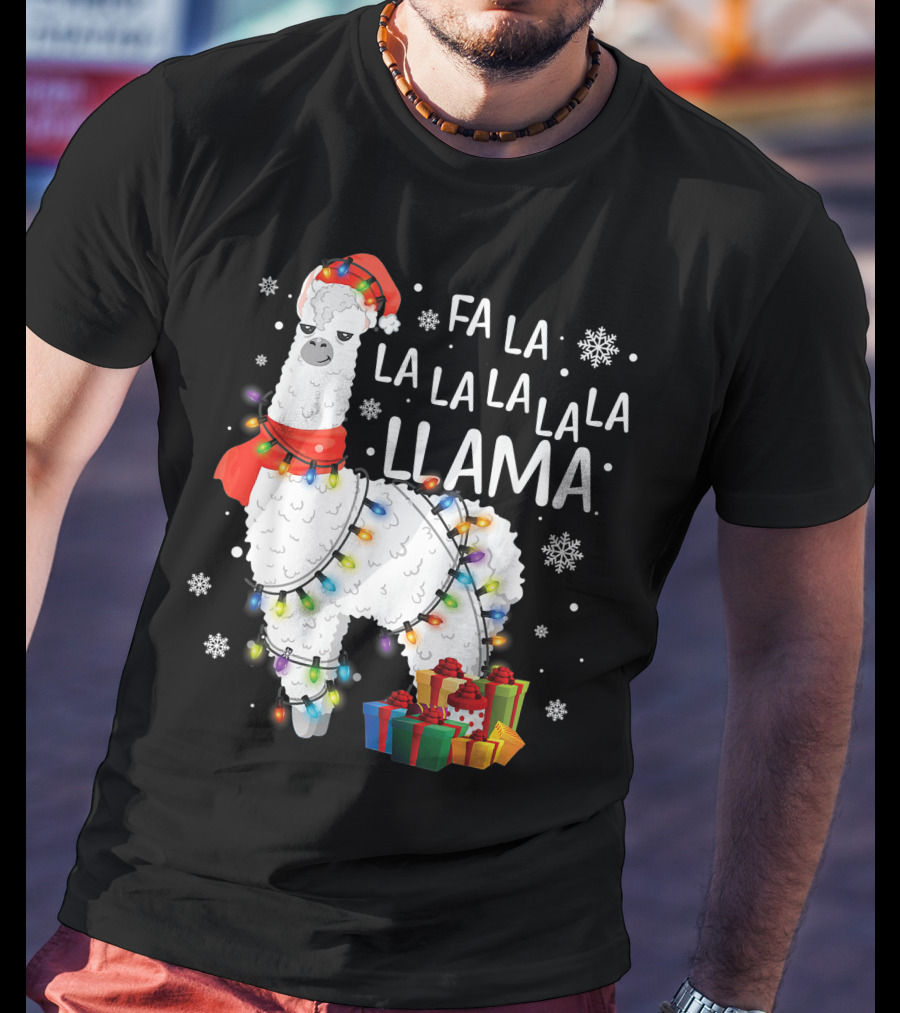 Fa La La Llama Christmas Lights And Gifts T-Shirt