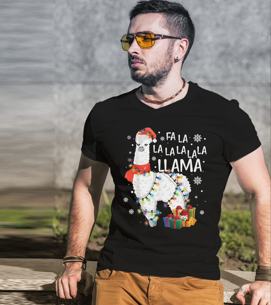 Fa La La Llama Christmas Lights And Gifts T-Shirt