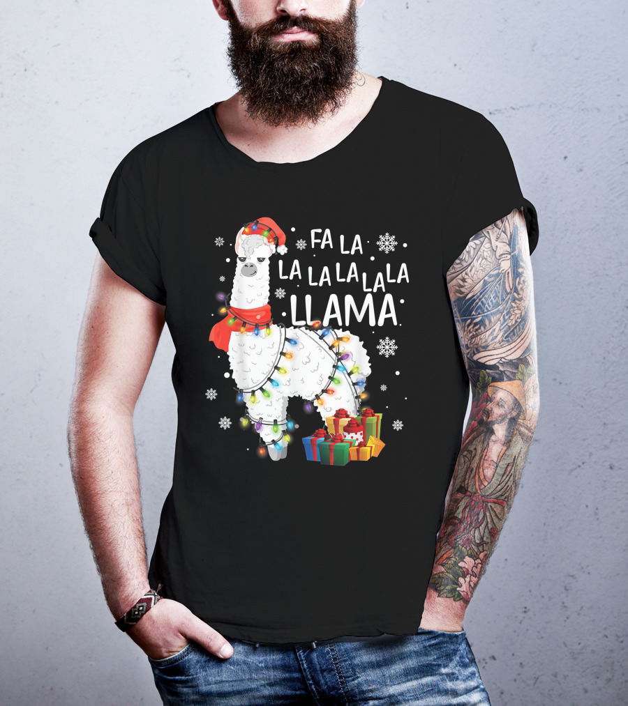 Fa La La Llama Christmas Lights And Gifts T-Shirt