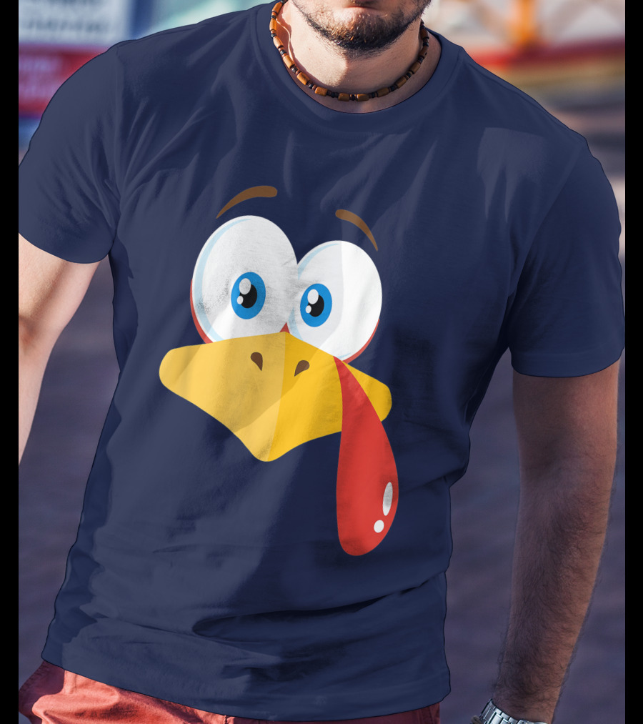 Turkey Face Pilgrim Funny Cartoon Eyes And Beak With Tongue T-Shirt