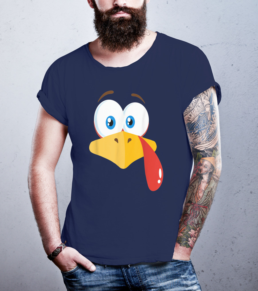 Turkey Face Pilgrim Funny Cartoon Eyes And Beak With Tongue T-Shirt