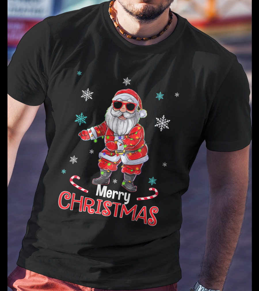 Merry Christmas Funny Santa Flossing Xmas With Snowflakes T-Shirt