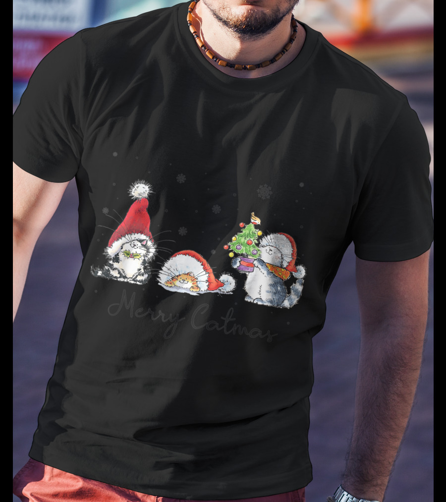 Cats In Santa Hats With Merry Catmas For Cat Lovers T-Shirt