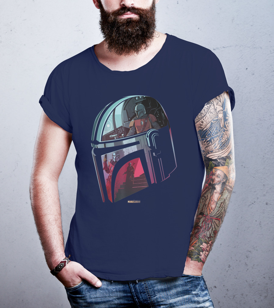 Star Wars The Mandalorian Helmet Spaceship Interior Stairs Scene T-Shirt