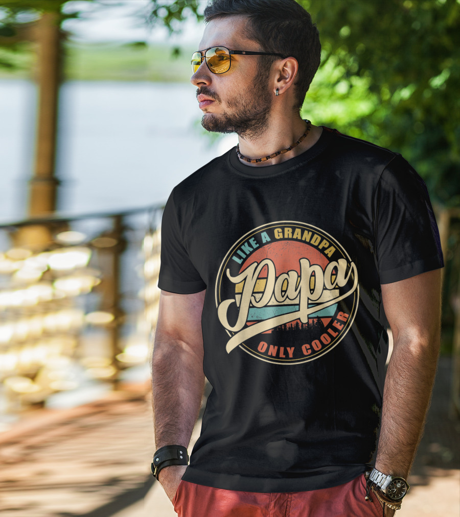 Papa Like A Grandpa Only Cooler Mens Vintage Retro T-Shirt