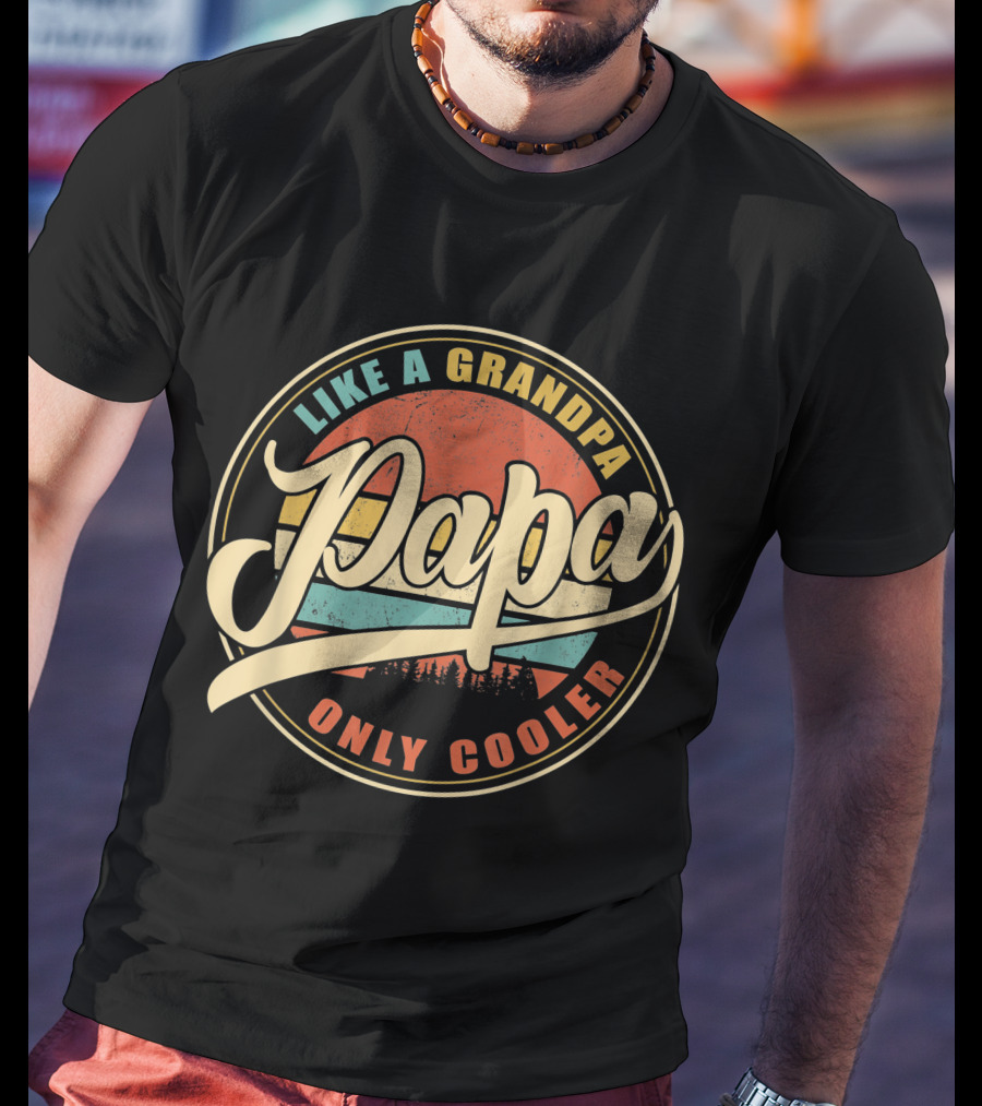 Papa Like A Grandpa Only Cooler Mens Vintage Retro T-Shirt