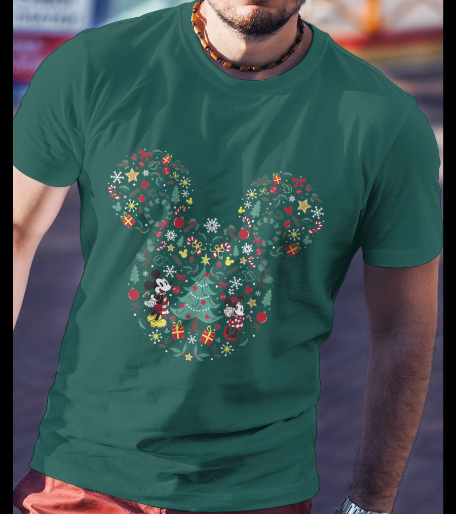 Disney Mickey And Minnie Christmas Tree Wreath Holiday Mashup T-Shirt