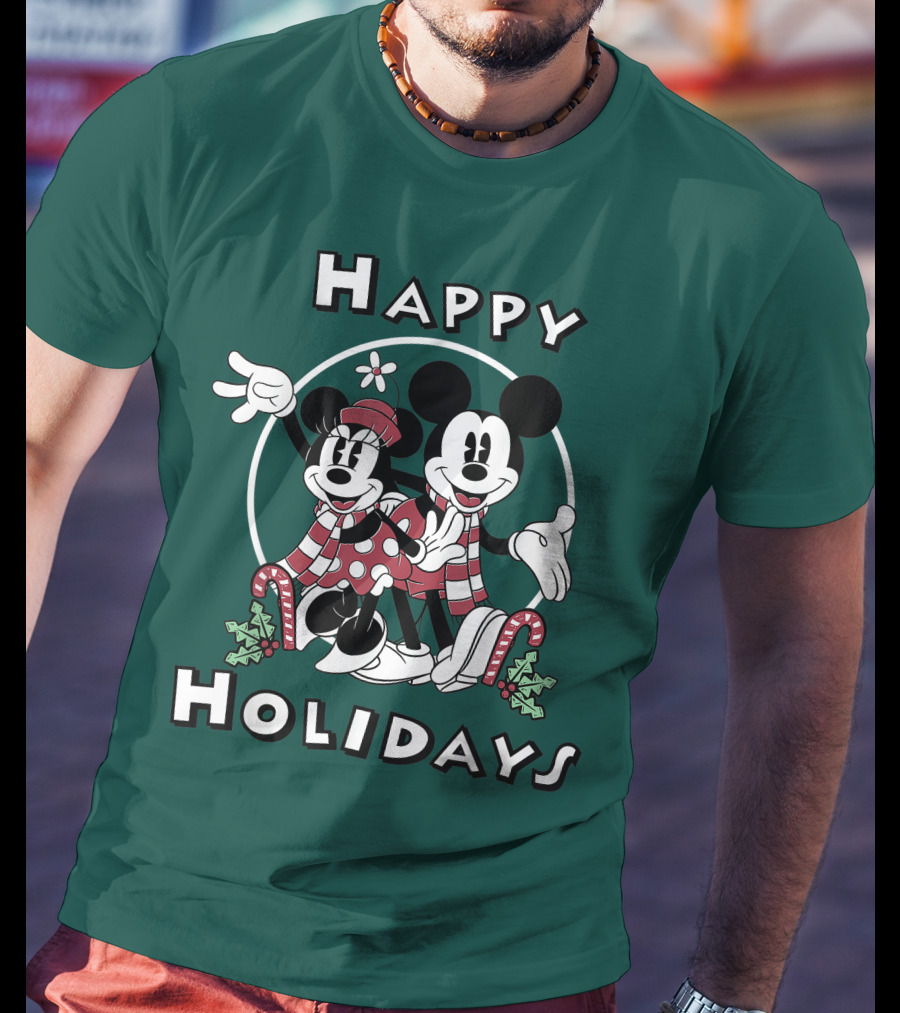 Disney Mickey And Minnie Mouse Happy Holidays Christmas Cheer T-Shirt