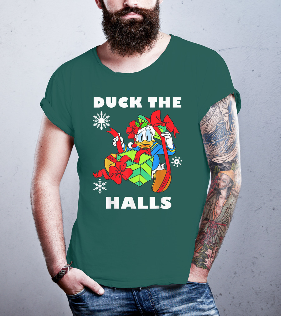 Disney Donald Duck The Halls Christmas Presents Snowflakes T-Shirt