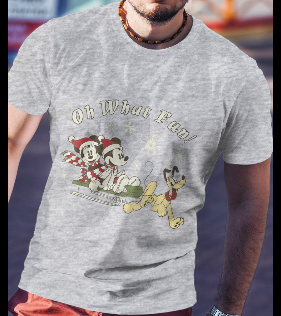 Oh What Fun Mickey Minnie Pluto Christmas Sled T-Shirt