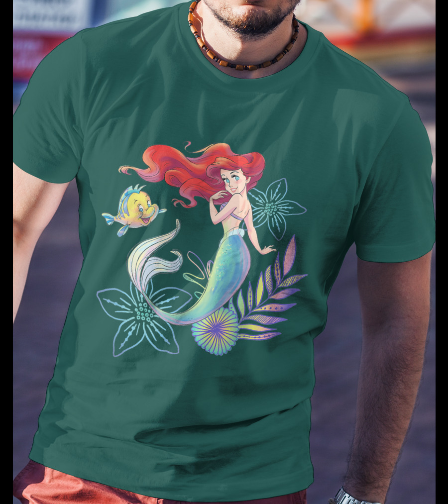 Disney The Little Mermaid Ariel Flounder Floral T-Shirt