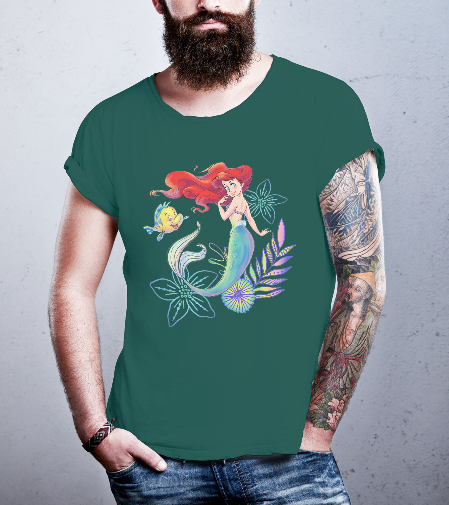 Disney The Little Mermaid Ariel Flounder Floral T-Shirt