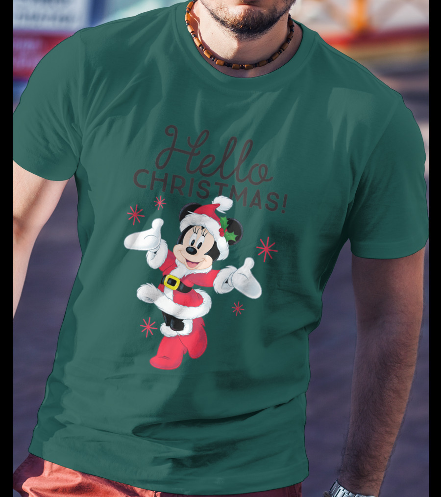 Disney Minnie Mouse Hello Christmas Holiday Santa T-Shirt