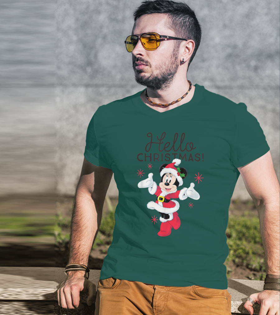 Disney Minnie Mouse Hello Christmas Holiday Santa T-Shirt