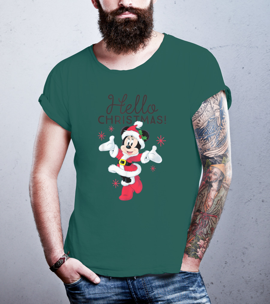 Disney Minnie Mouse Hello Christmas Holiday Santa T-Shirt