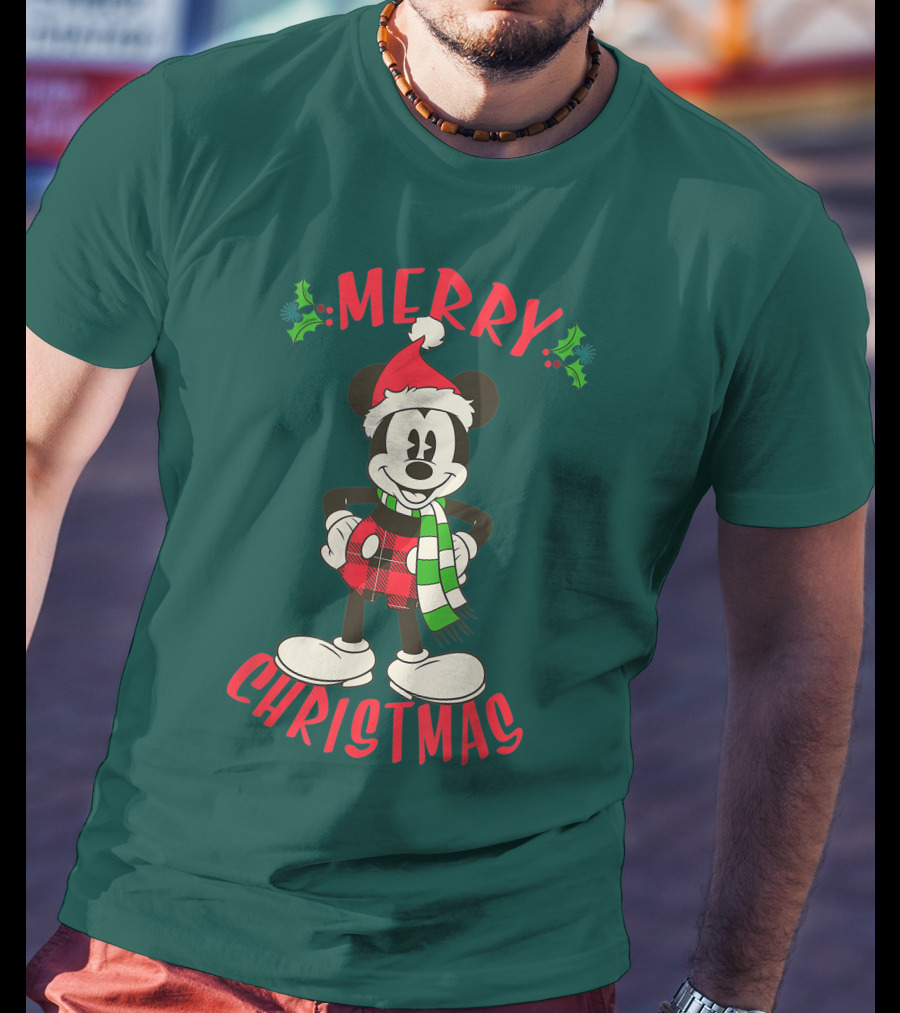 Disney Vintage Merry Christmas Mickey Mouse Holiday T-Shirt