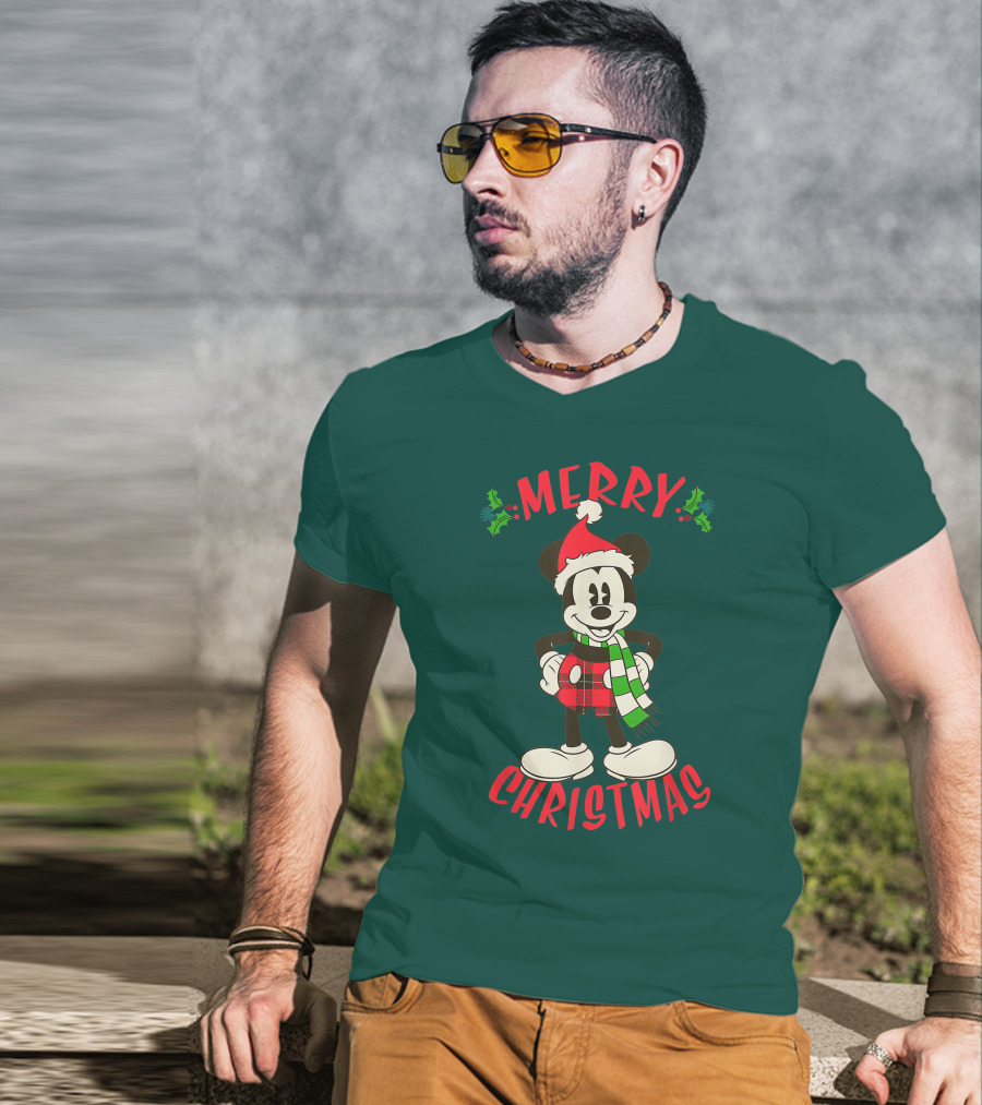Disney Vintage Merry Christmas Mickey Mouse Holiday T-Shirt
