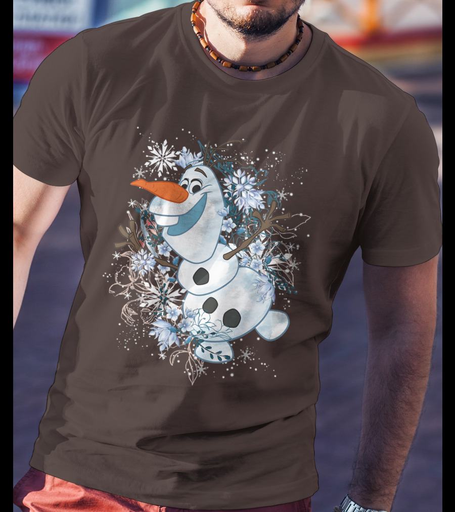 Olaf Dancing Surrounded By Snowflakes And Flowers From Disney Frozen T-Shirt