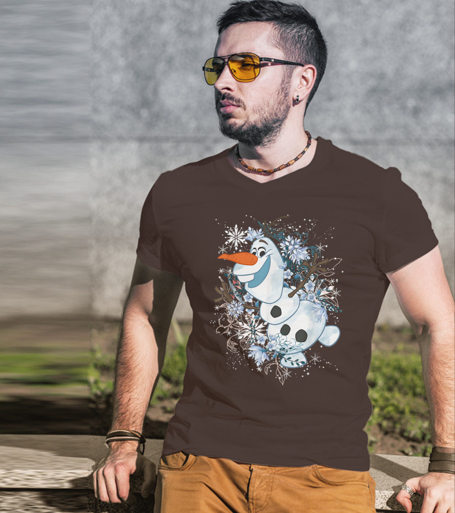 Olaf Dancing Surrounded By Snowflakes And Flowers From Disney Frozen T-Shirt