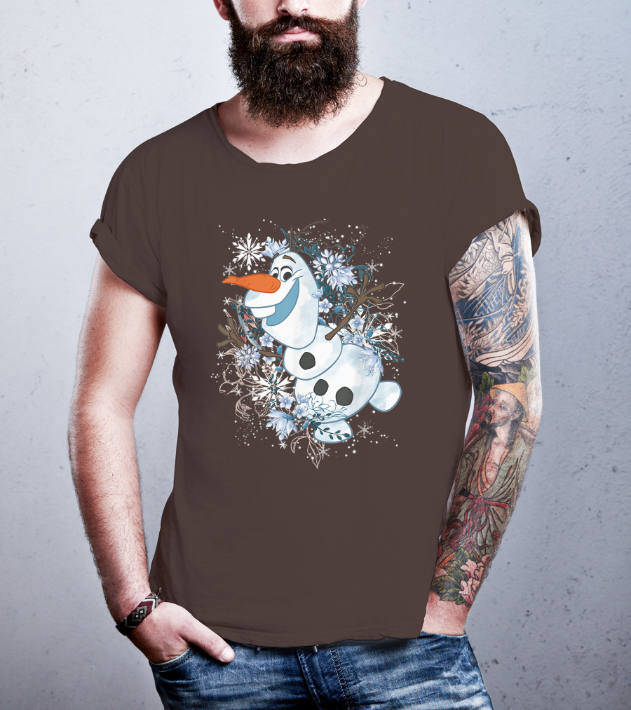 Olaf Dancing Surrounded By Snowflakes And Flowers From Disney Frozen T-Shirt