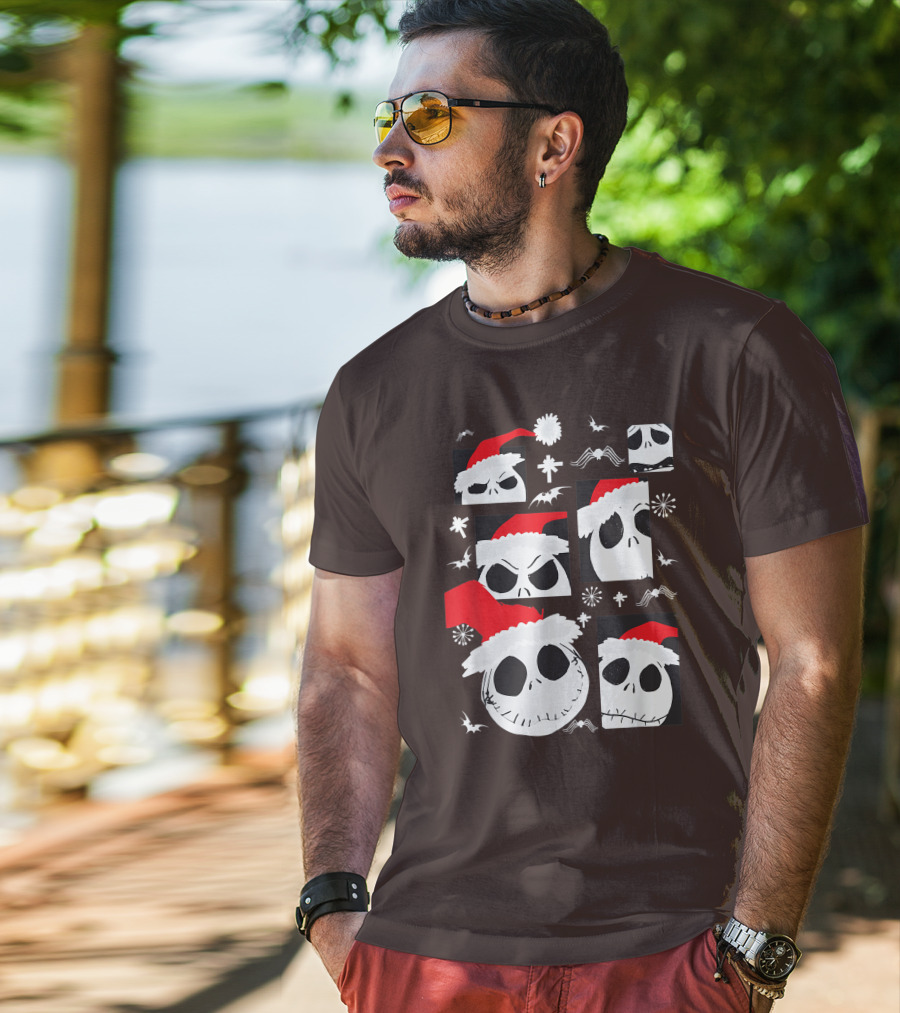 Nightmare Before Christmas Jack Skellington Faces Santa Hat Disney T-Shirt
