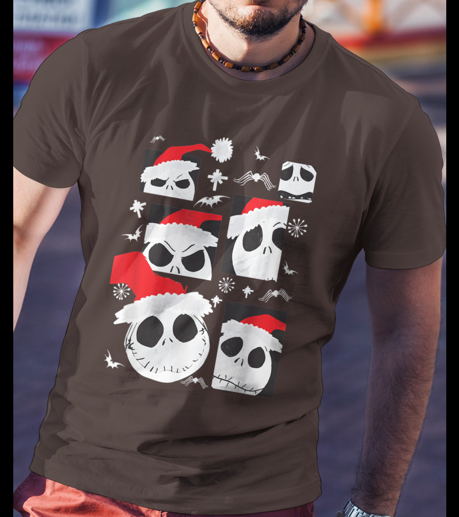 Nightmare Before Christmas Jack Skellington Faces Santa Hat Disney T-Shirt