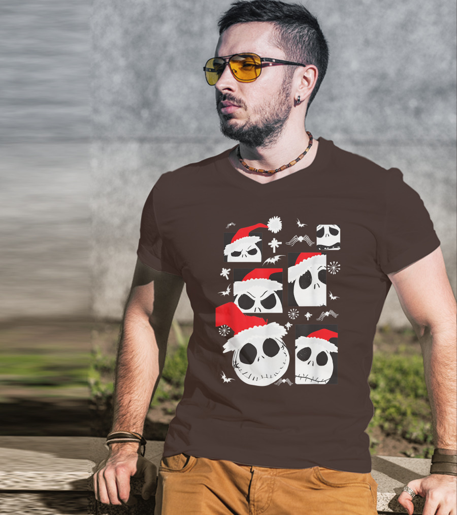 Nightmare Before Christmas Jack Skellington Faces Santa Hat Disney T-Shirt