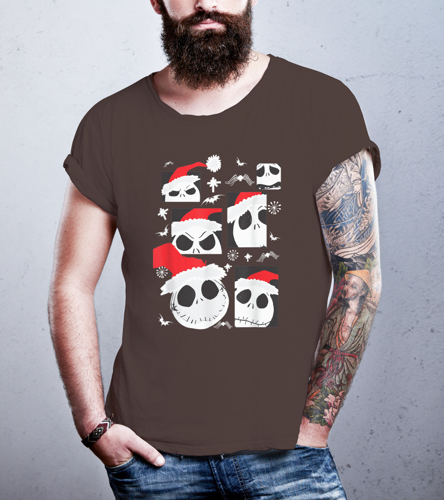 Nightmare Before Christmas Jack Skellington Faces Santa Hat Disney T-Shirt