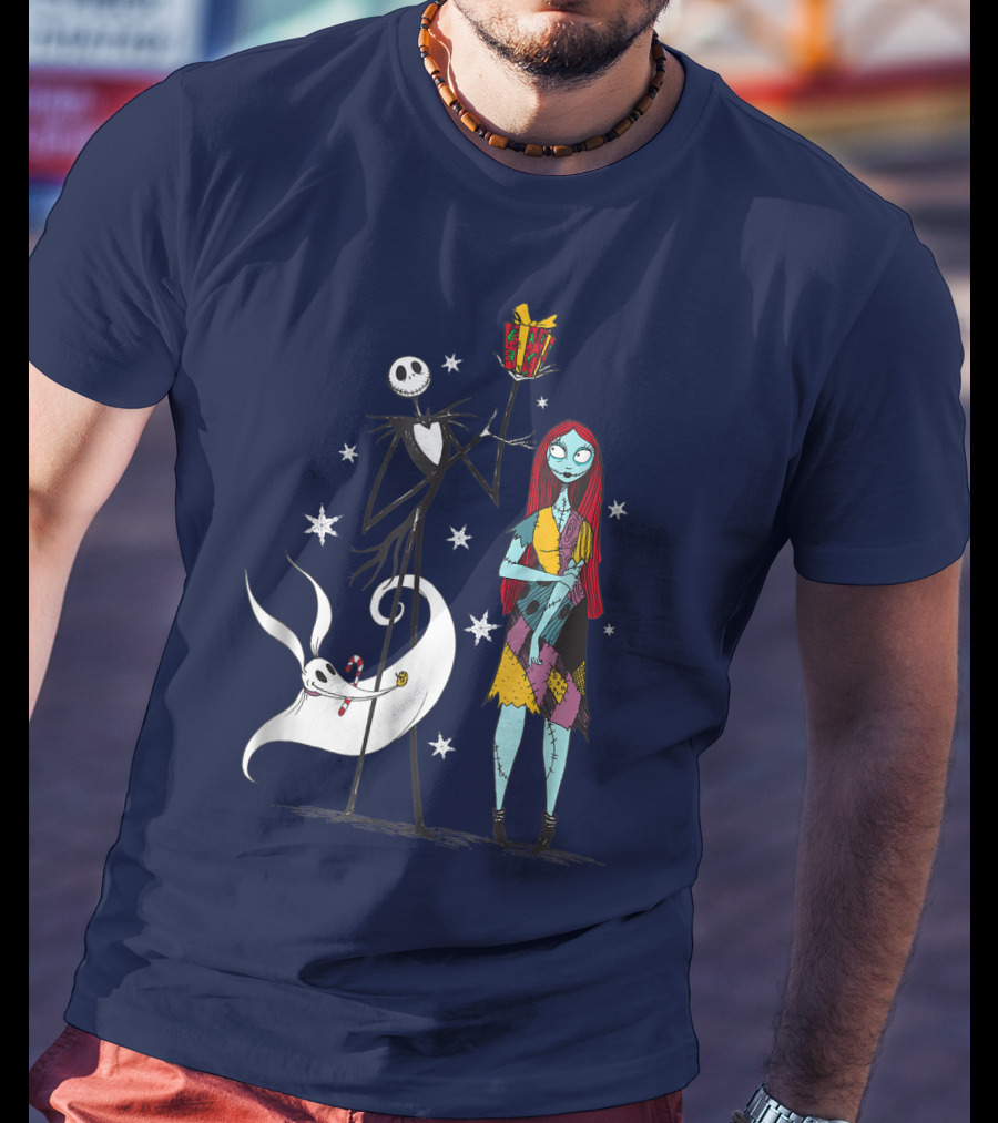 Disney The Nightmare Before Christmas Jack Skellington And Sally With Zero T-Shirt