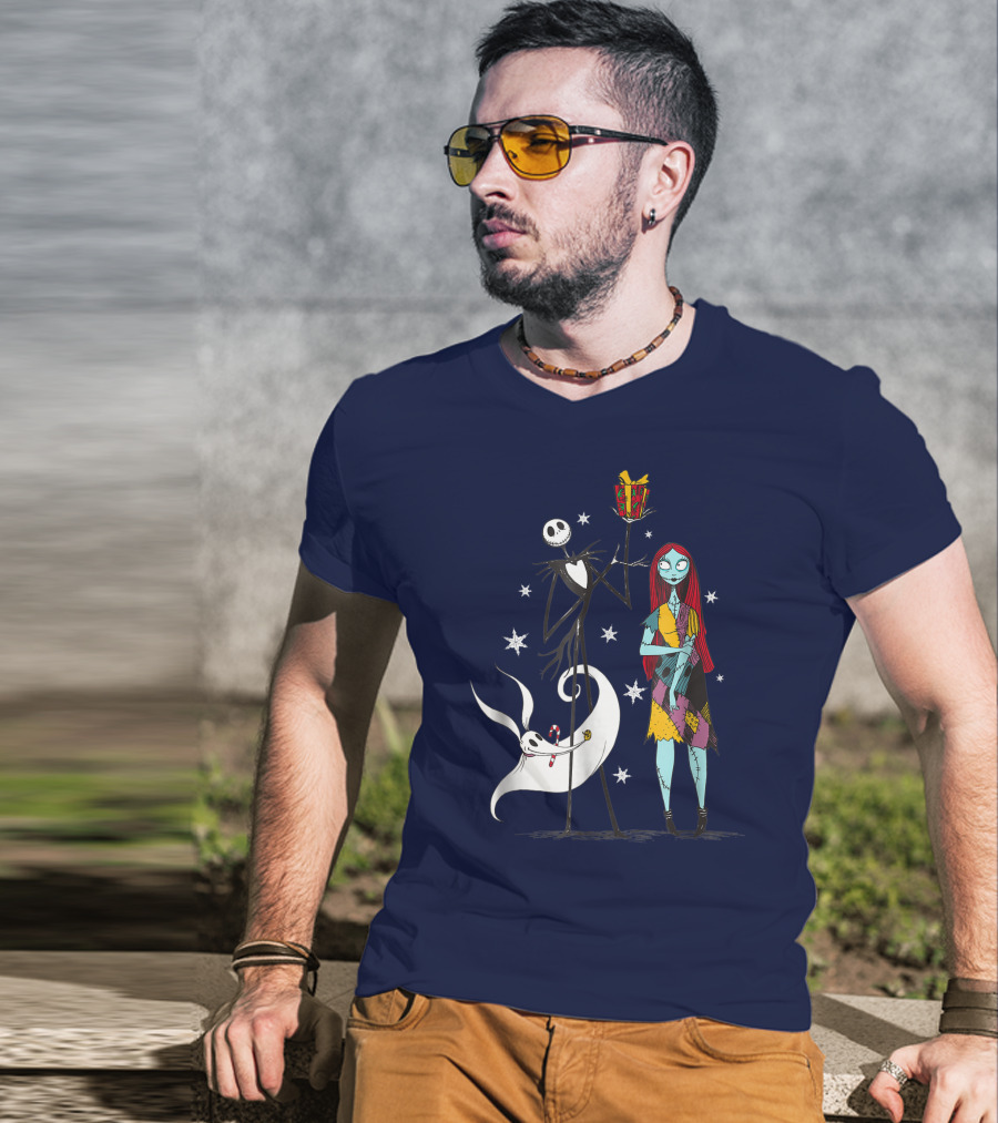 Disney The Nightmare Before Christmas Jack Skellington And Sally With Zero T-Shirt