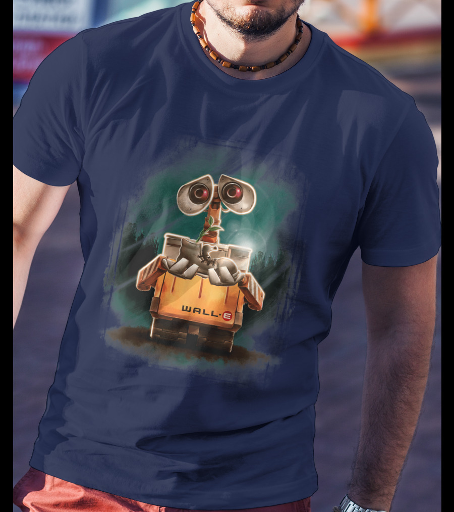 Wall E Holding Plant In Shoe On Starry Night Background Disney Pixar T-Shirt