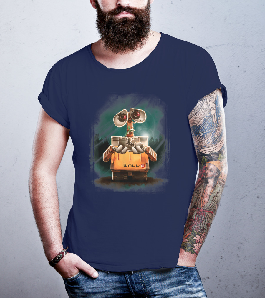 Wall E Holding Plant In Shoe On Starry Night Background Disney Pixar T-Shirt
