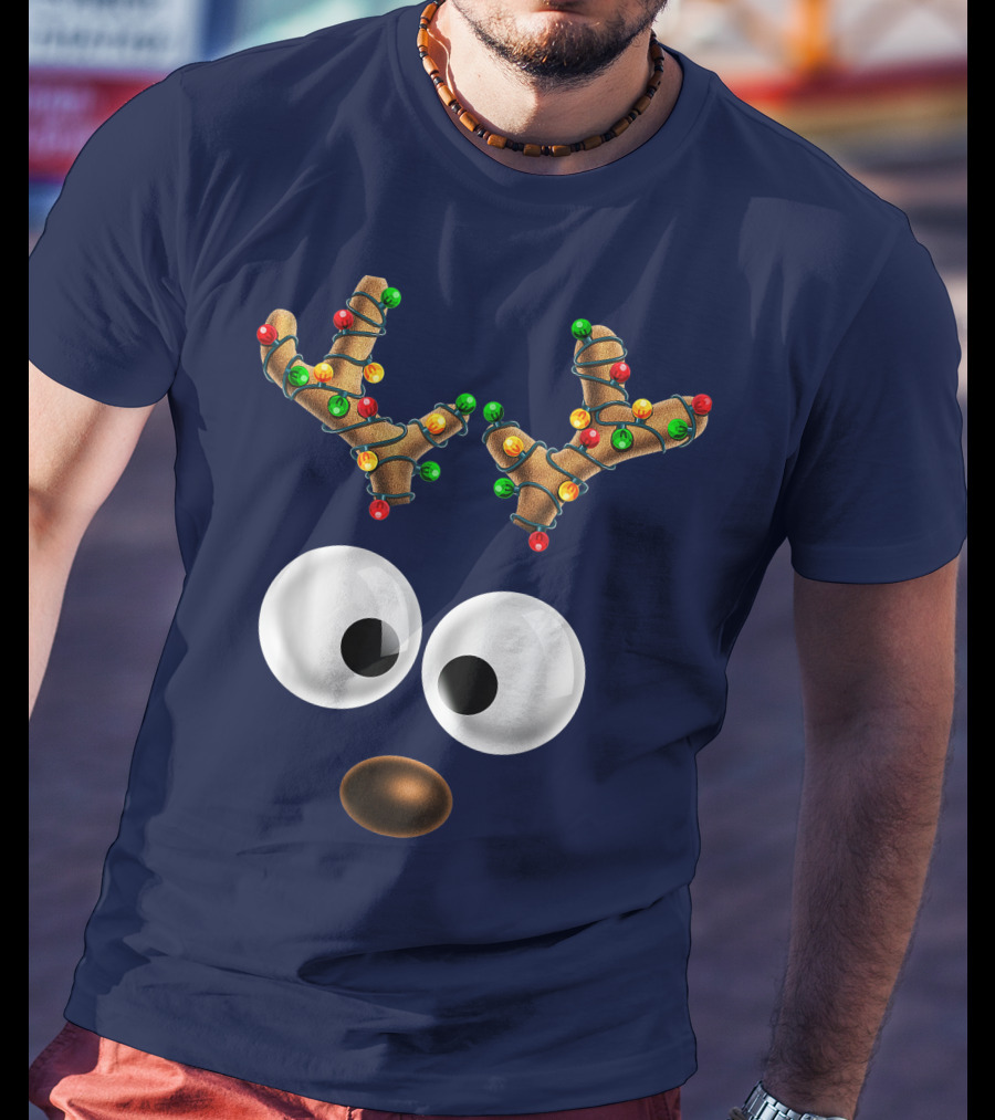 Colorful Lights Reindeer Face Christmas Matching Family T-Shirt