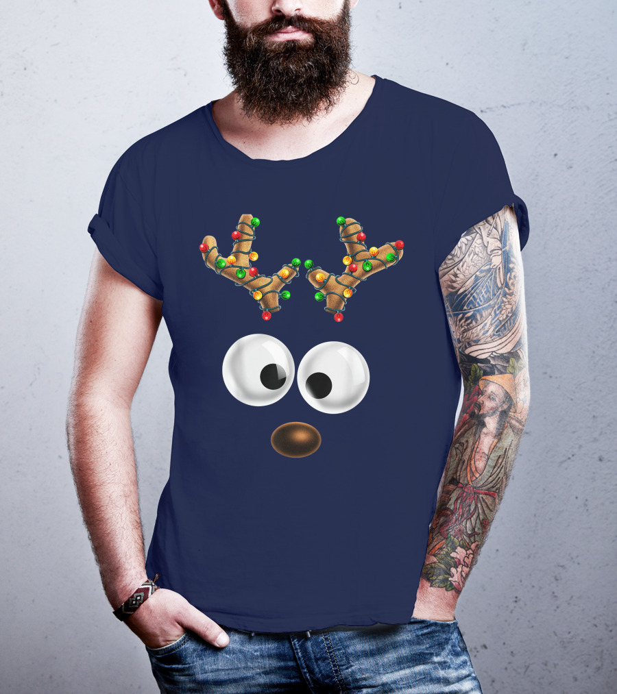 Colorful Lights Reindeer Face Christmas Matching Family T-Shirt