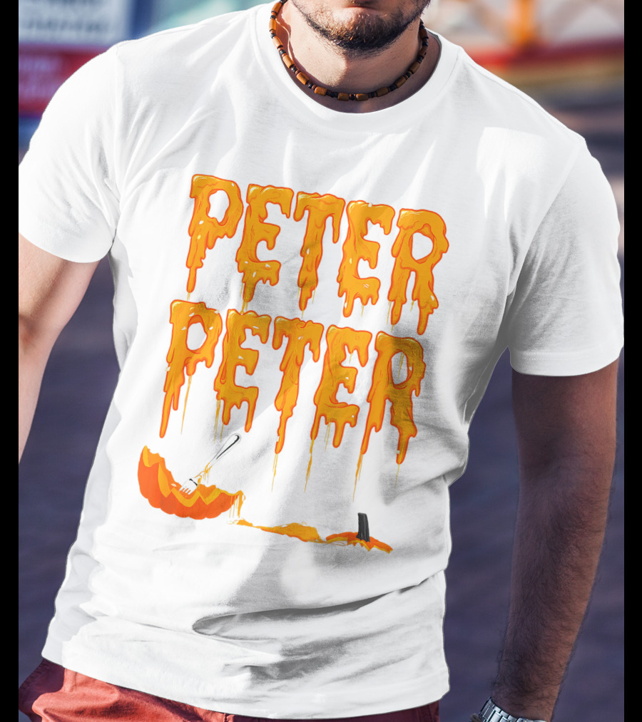 Peter Peter Pumpkin Eater Dripping Orange Text With Fork In Pumpkin T-Shirt