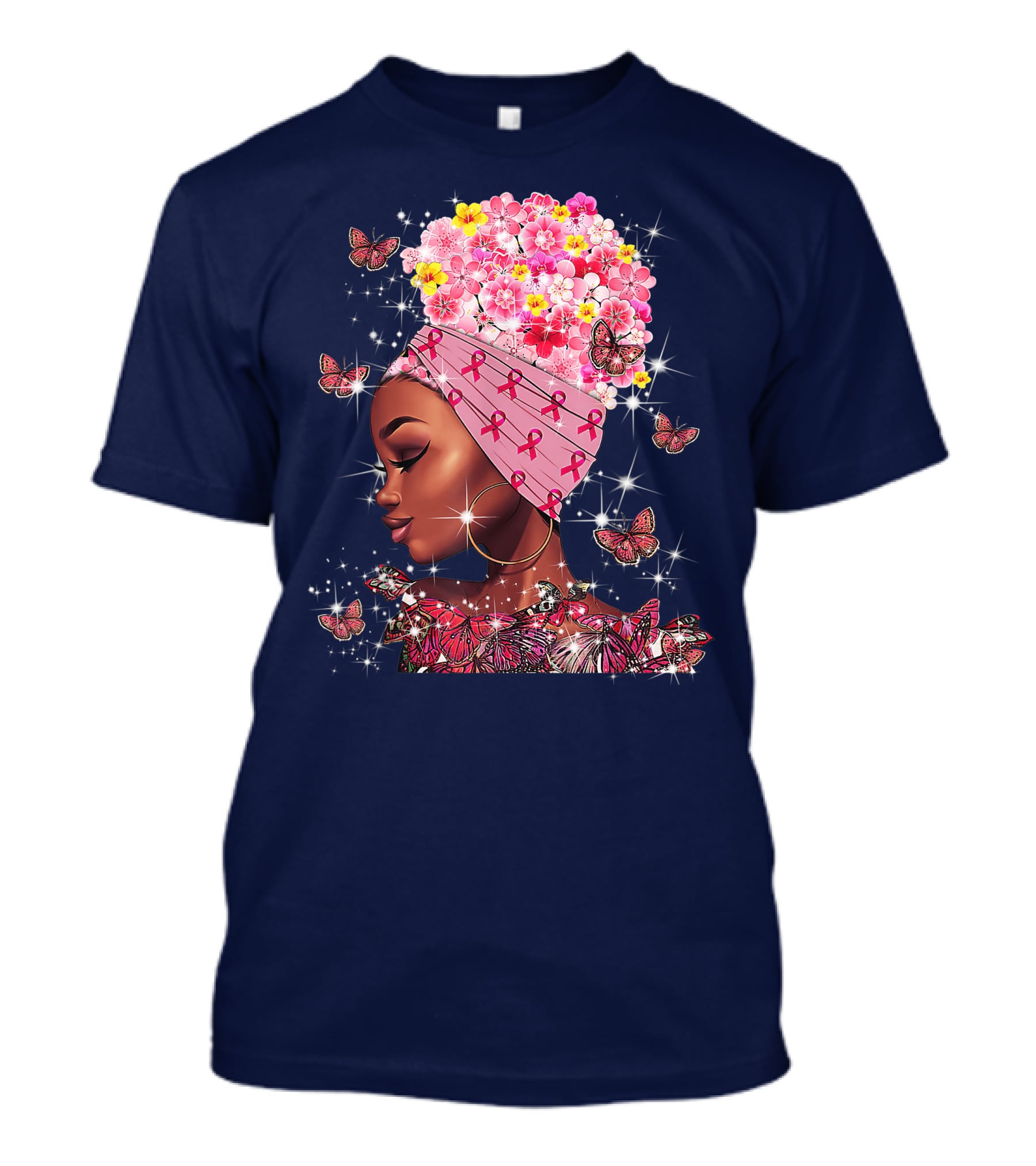In October We Wear Pink Black Flowers Butterflies Ribbons T-Shirt