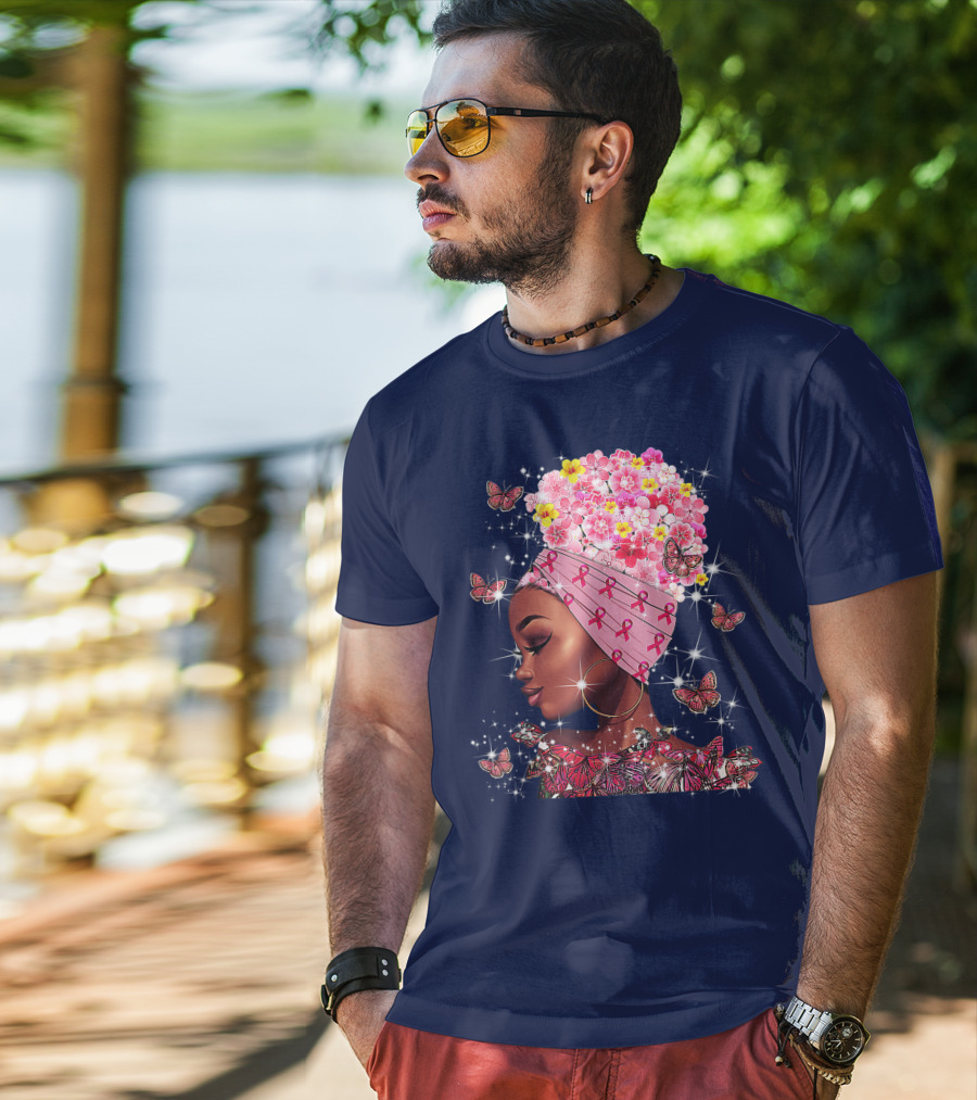 In October We Wear Pink Black Flowers Butterflies Ribbons T-Shirt