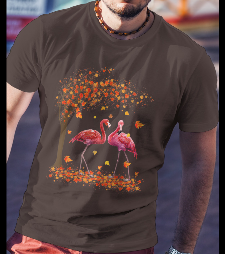 It's Fall Y'all Flamingo Autumn Leaves And Pink Flamingos T-Shirt